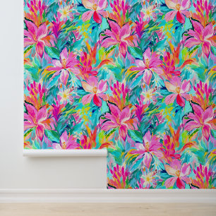 Watercolor Pink Lily Oasis Wallpaper