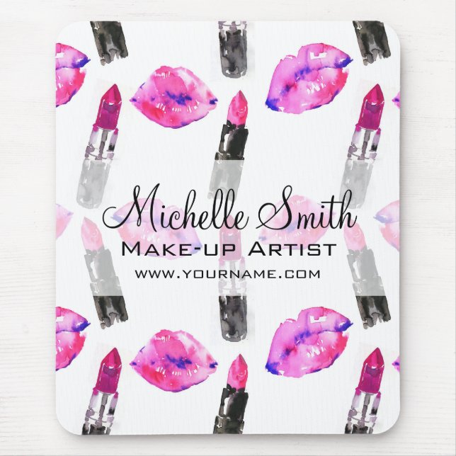 Watercolor pink lips lipstick  pattern makeup mouse mat (Front)