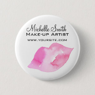 Watercolor pink lips makeup branding 6 cm round badge