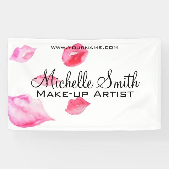 Watercolor pink lips makeup branding banner (Horizontal)