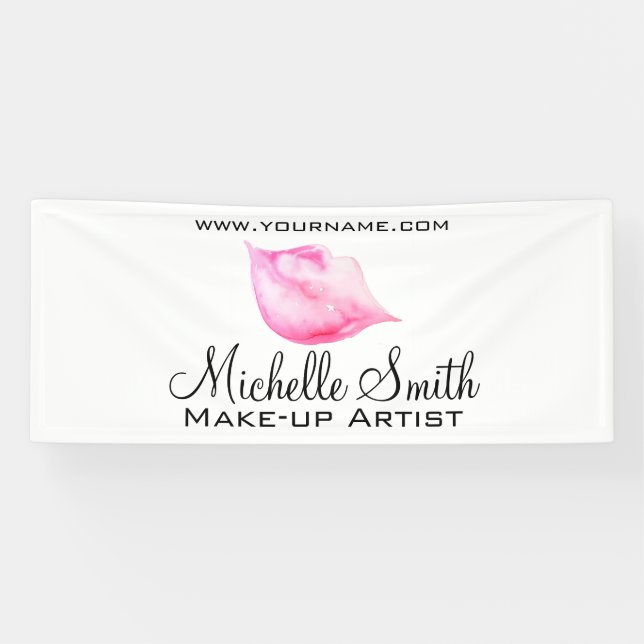 Watercolor pink lips makeup branding banner (Horizontal)