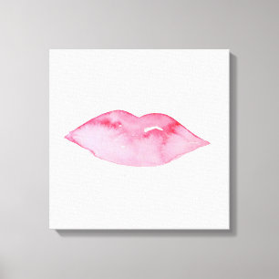 Watercolor pink lips makeup branding canvas print