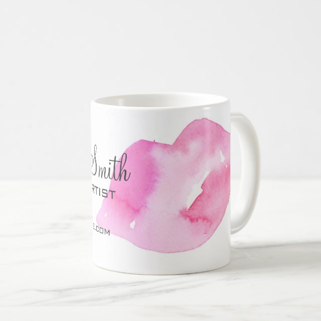 Watercolor pink lips makeup branding coffee mug (Front Right)