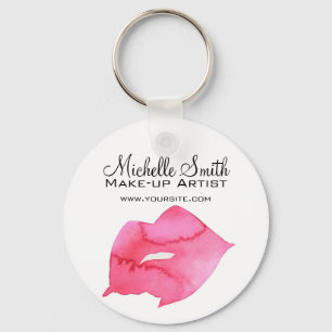 Watercolor pink lips makeup branding key ring