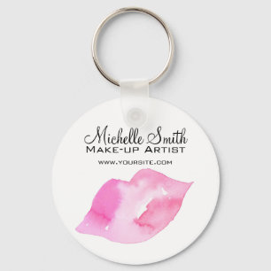 Watercolor pink lips makeup branding key ring