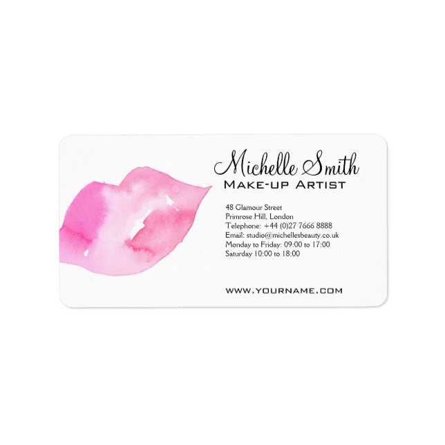 Watercolor pink lips makeup branding label (Front)