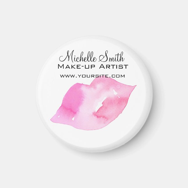 Watercolor pink lips makeup branding magnet (Front)