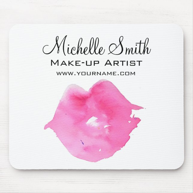Watercolor pink lips makeup branding mouse mat (Front)