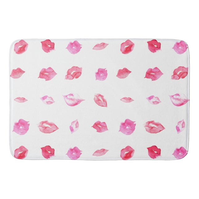 Watercolor Pink Lips. Pattern Chic, Trendy Design Bath Mat (Front)