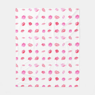 Watercolor Pink Lips. Pattern Chic, Trendy Design Fleece Blanket
