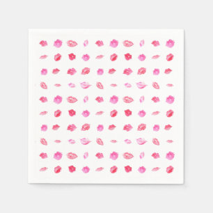 Watercolor Pink Lips. Pattern Chic, Trendy Design Napkin