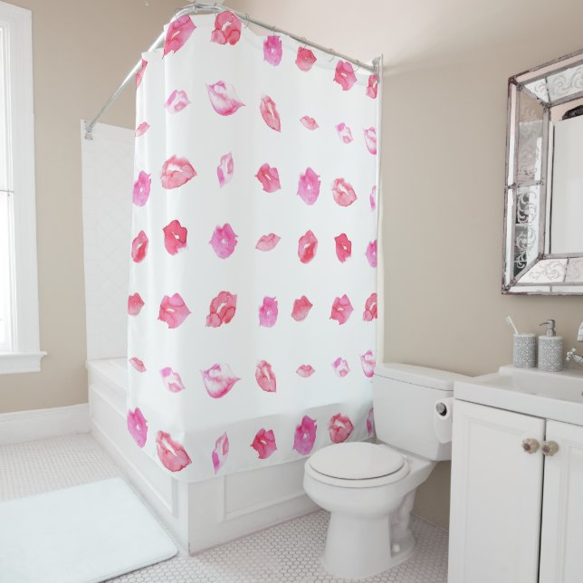Watercolor Pink Lips. Pattern Chic, Trendy Design Shower Curtain (In Situ)