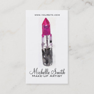 Watercolor pink lipstick makeup branding business card