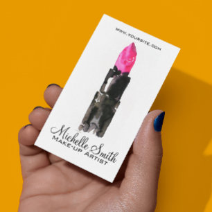 Watercolor pink lipstick makeup branding business card
