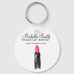 Watercolor pink lipstick makeup branding key ring