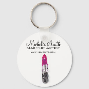 Watercolor pink lipstick makeup branding key ring