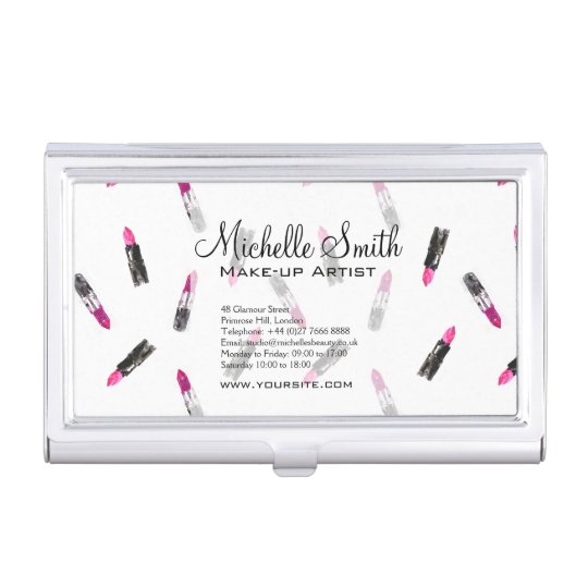 Watercolor pink lipstick pattern makeup branding business card holder