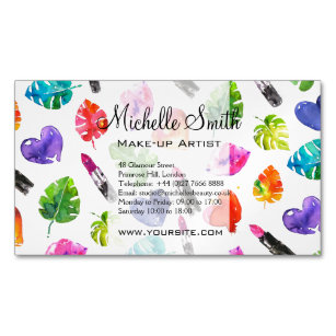 Watercolor pink lipstick pattern makeup branding 	Magnetic business card