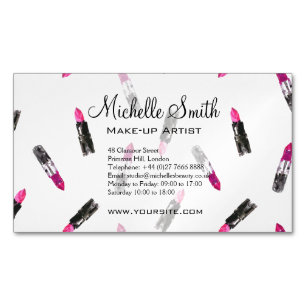Watercolor pink lipstick pattern makeup branding Magnetic business card