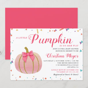 Watercolor Pink Little Pumpkin Baby Shower Invitation
