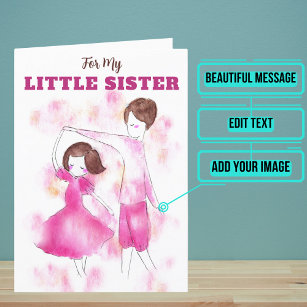 Watercolor Pink Little Sister Birthday Card