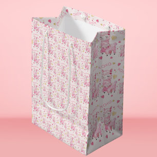  Watercolor Pink Llama XOXO Medium Gift Bag
