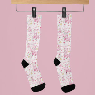 Watercolor Pink Llama XOXO Socks