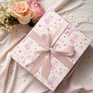  Watercolor Pink Llama XOXO Wrapping Paper