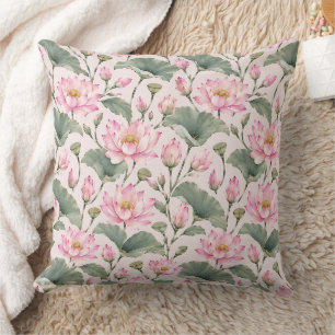 Watercolor Pink Lotus Elegance Cushion