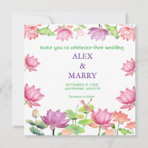 Watercolor Pink Lotus Floral Garden WEDDING