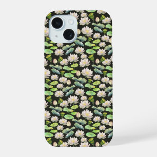 Watercolor Pink Lotus Seamless Pattern iPhone 15 Case