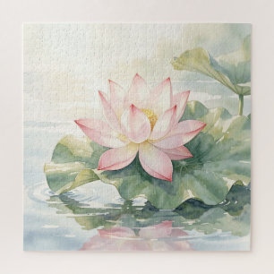 Watercolor Pink Lotus Serenity Jigsaw Puzzle