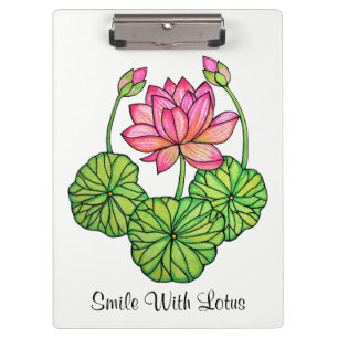 Watercolor Pink Lotus with Buds & Leaves Clipboard