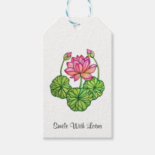 Watercolor Pink Lotus with Buds & Leaves Gift Tags