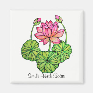 Watercolor Pink Lotus with Buds & Leaves Magnet