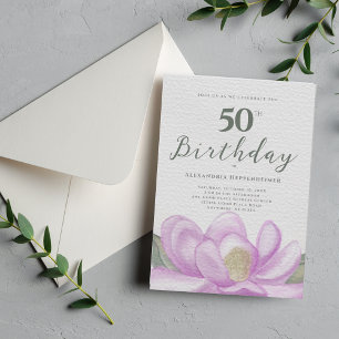 Watercolor Pink Magnolia 50th Birthday  Invitation