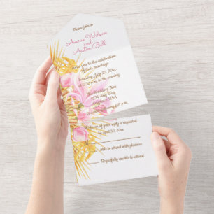 Watercolor Pink Magnolia All In One Invitation