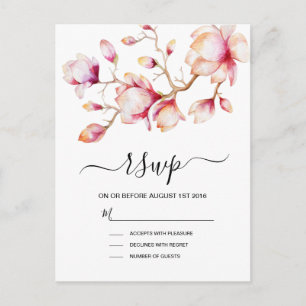 Watercolor Pink Magnolia Flowers Invitation Postcard