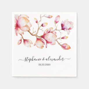 Watercolor Pink Magnolia Flowers Napkin