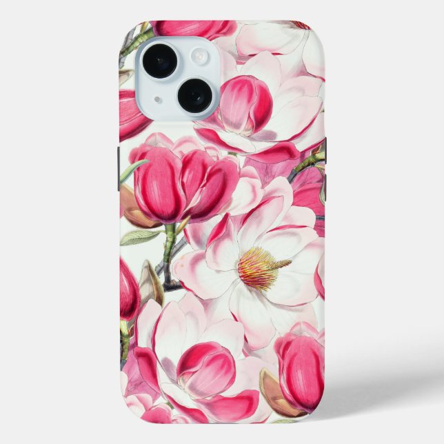 Watercolor Pink Magnolia Flowers Pattern Case-Mate iPhone Case (Back)