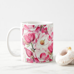 Watercolor Pink Magnolia Flowers Pattern Coffee Mug