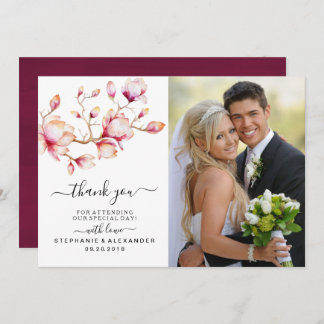 Watercolor Pink Magnolia Flowers Thank You Card