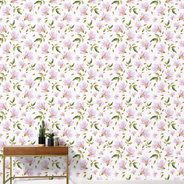Watercolor Pink Magnolia Flowers  Wallpaper (Hallway)