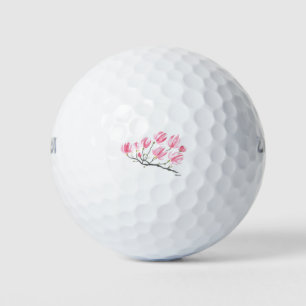 Watercolor Pink Magnolia Nature Botanical Floral Golf Balls