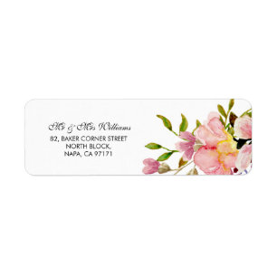 Watercolor Pink Magnolia Return Address Label