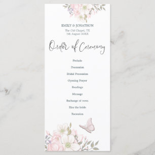 Watercolor Pink Magnolias Butterfly Script Wedding Programme
