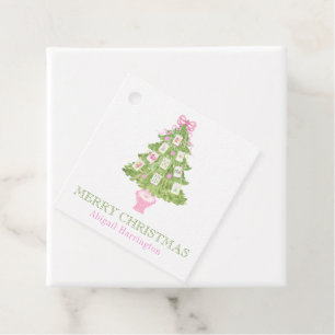 Watercolor Pink Mahjong Christmas Tree Favour Tags