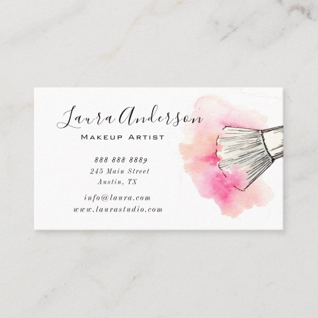 Watercolor Pink Makeup artist Business Card (Front)