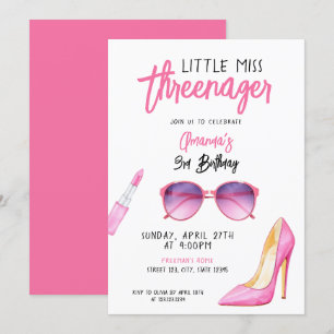 Watercolor Pink Makeup Themed 3rd Birthday Invitation