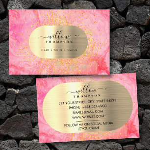 Watercolor & Pink Marble Faux Gold Glitter Foil Business Card